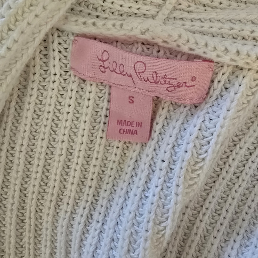 Lily Pulitzer Small 100% Cotton Fringe Hem White Sweater - Picture 6 of 11